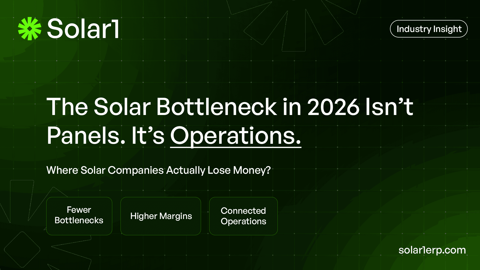 Solar operations dashboard showing permits, installation jobs, field teams, and finance workflow for a solar company.